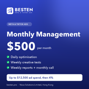 Monthly Management of Meta and TikTok ads from USD 500 per month - BESTEN